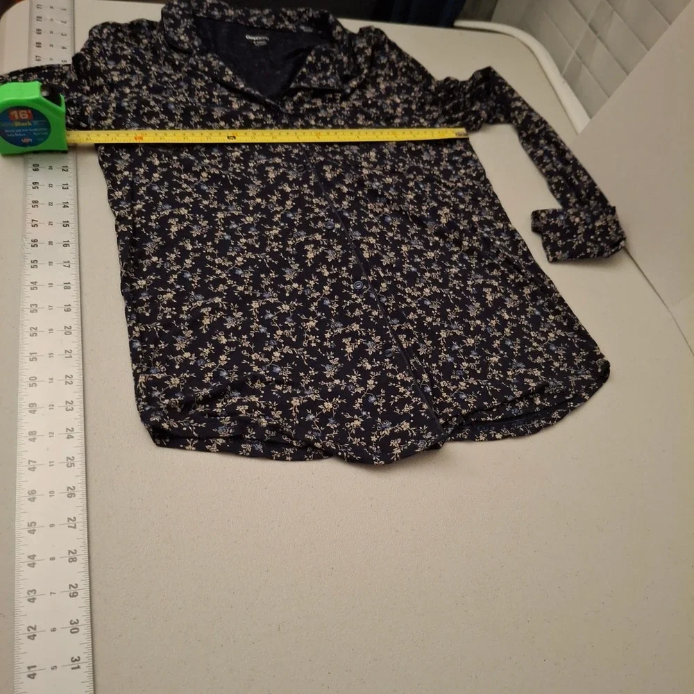 GapBody Womens S Tall‎ Navy Blue Floral Button Down Long Sleeve Pajama Top Shirt